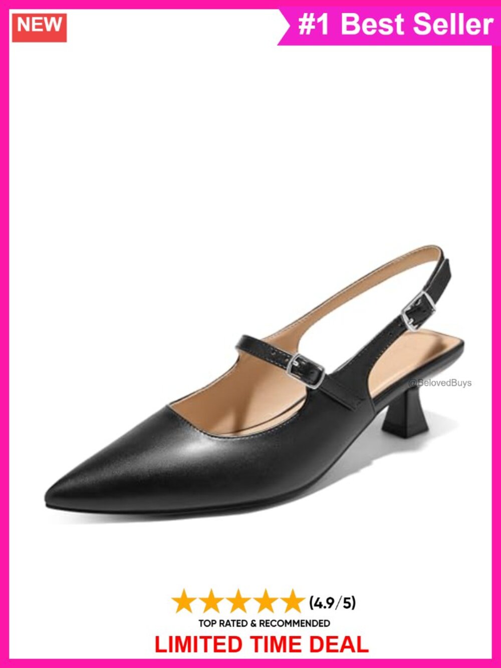 Mary Jane Slingback Kitten Heels Pointed Toe Buckle Dress Pumps